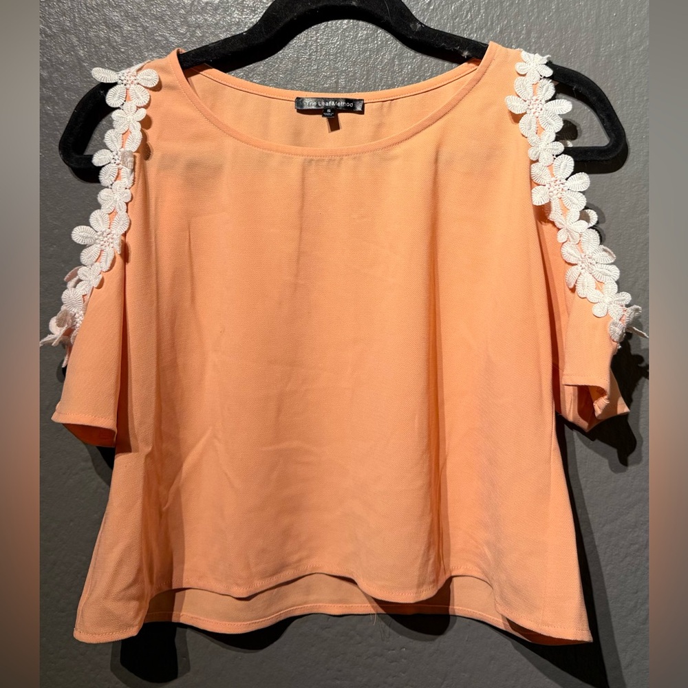 Elegant Peach Cold Shoulder Blouse with Floral Accents